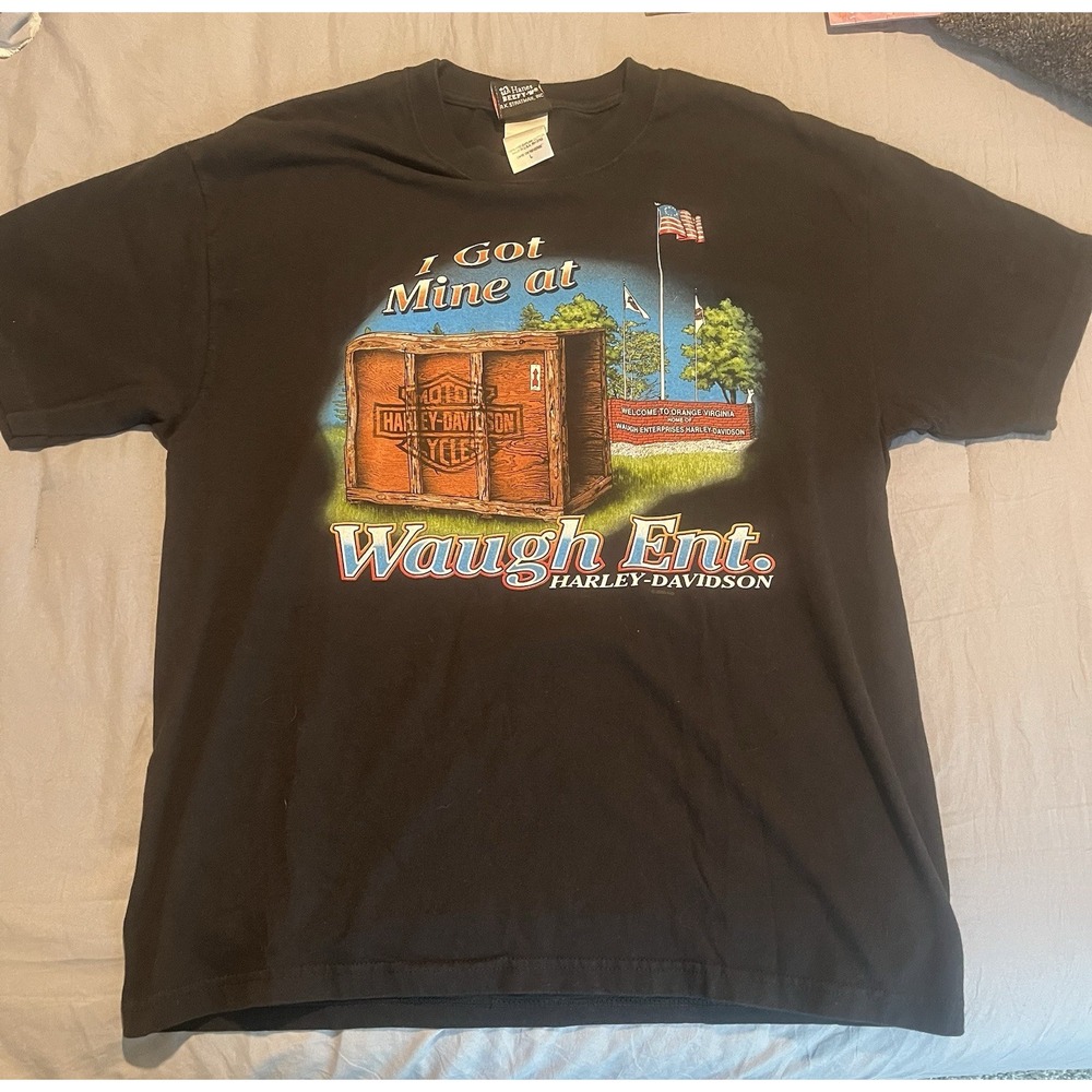 Harley-Davidson Waugh Ent. Orange Black Virginia Graphic T-Shirt Size L